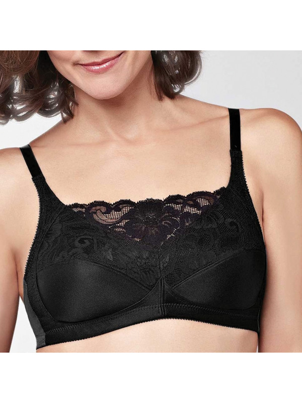 Miękki gorset bez fiszbin z kieszonkami i koronką Amoena Isabel black