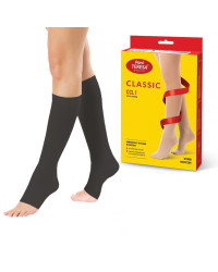 Podkolanówki Przeciwżylakowe Pani Teresa 1 klasa kompresji Otwarte Długie PT 0408 Czarne - Podkolanówki medyczne uciskowe