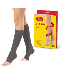 Podkolanówki Przeciwżylakowe 2 klasa kompresji Otwarte Długie Pani Teresa PT 0405 Grafitowe - Podkolanówki medyczne uciskowe