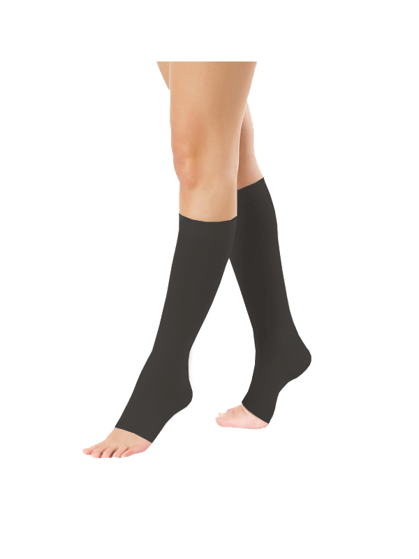 Podkolanówki Przeciwżylakowe Pani Teresa 1 klasa kompresji Otwarte Długie PT 0408 Czarne - Podkolanówki medyczne uciskowe