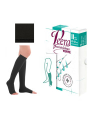 Podkolanówki Przeciwżylakowe Veera Forte CCL2 Czarne Otwarte palce II Klasa Ucisku