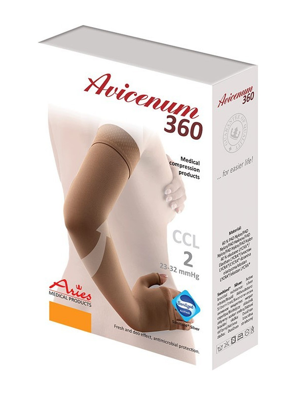 Rękaw kompresyjny na rękę odzież uciskowa klasa 2 Aries Avicenum 360 z rękawiczką