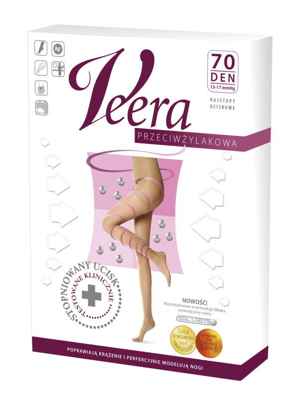 Rajstopy przeciwżylakowe ucisk profilaktyczny Veera jasny orzech 70 DEN